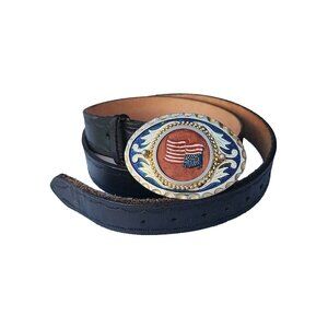 Vintage Cowboy Dark Brown Leather Hadtooled Belt W/Silver Tone Buckle Sz 42-44